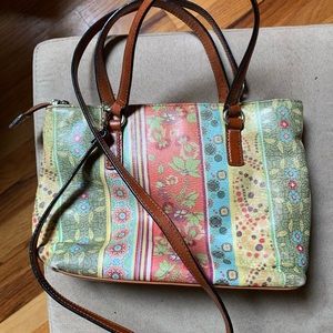 Fossil Leather Crossbody Purse Floral Brown